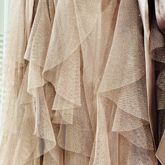 DREAMY strapless blush and dusty purple ruched ruffle mini dress 💖💜 - Picture 5 of 5